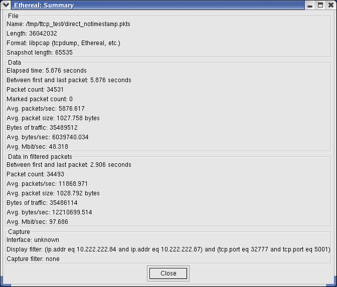 VPN: PPP tunneled over SSH: Ethereal capture summary view
