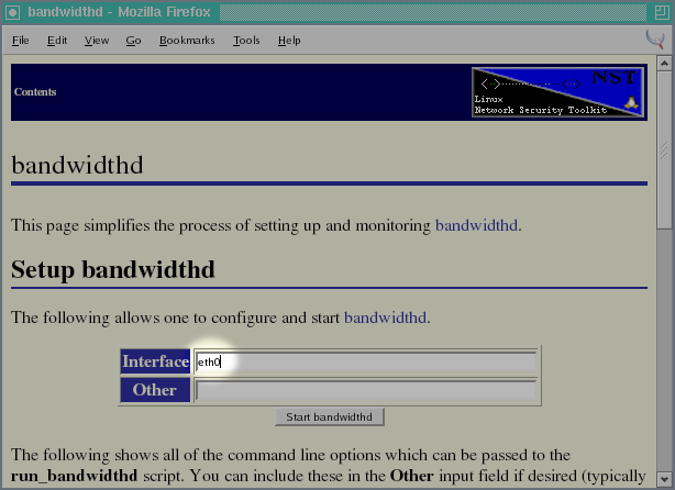 Setting the bandwidthd Interface